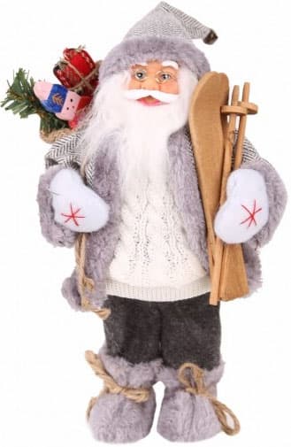 Sivi Deda Mraz sa džakom i skijama visine 45 cm
