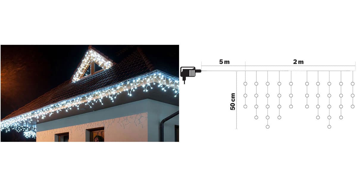Nastavljajuće novogodišnje LED lampice 2m x 0.5m 76L Icicle za unutrašnju i spoljašnju upotrebu