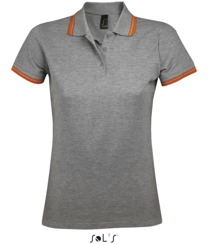 Sols Pasadena Ženska majica sa kragnom vel. XXL Melange Grey/Orange 00578