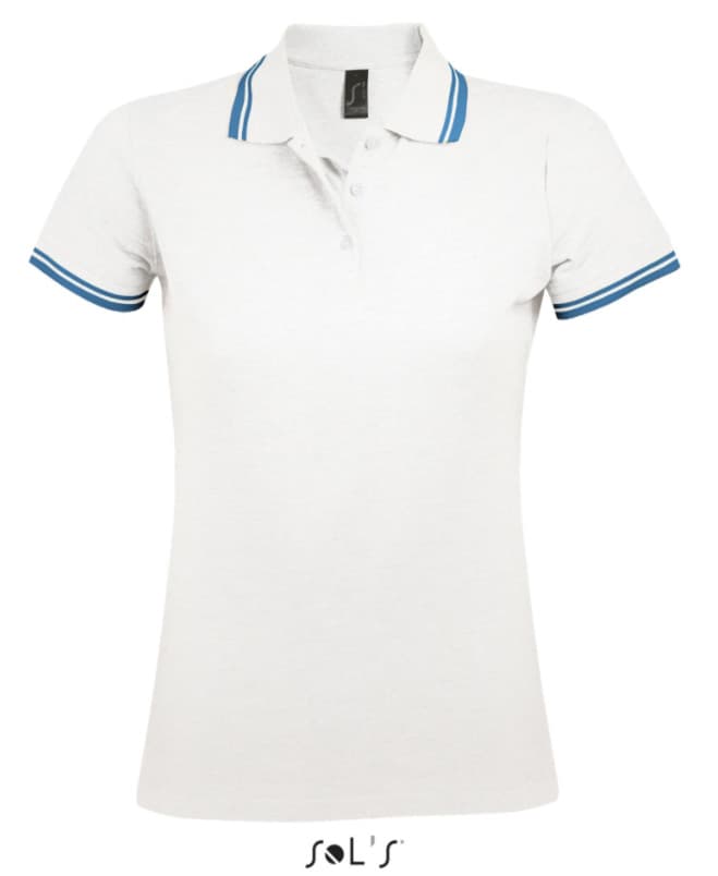 Sols Pasadena Ženska majica sa kragnom vel. XL White/Aqua 00578