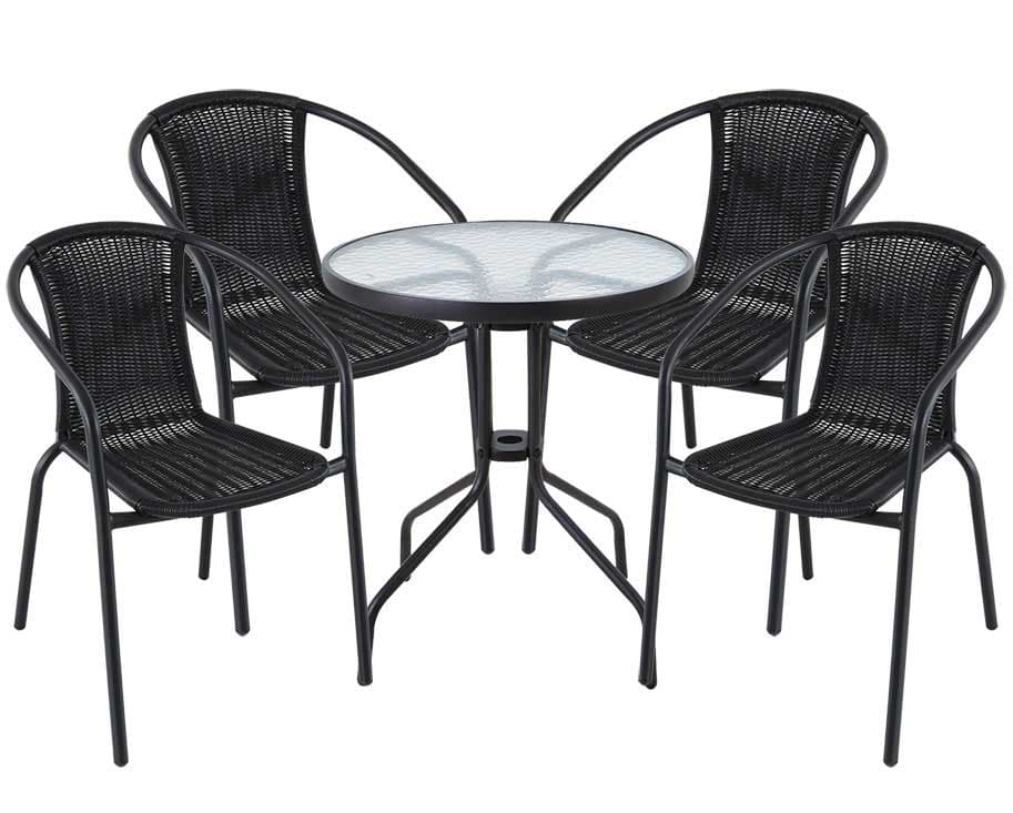 Baštenska Garnitura - 4 Stolice i Sto Sa Staklom - Sia 4 Black