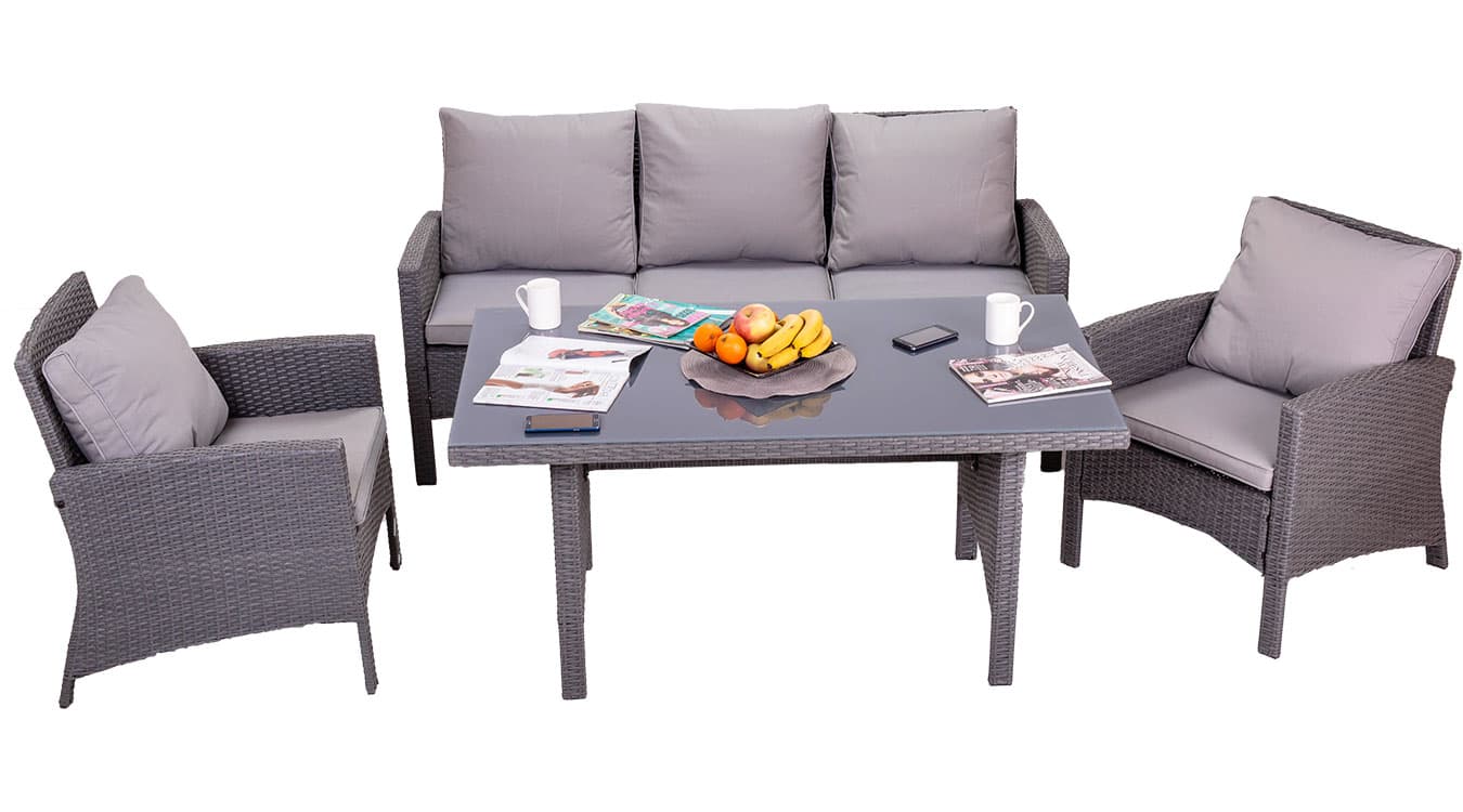 Baštenski Set Za Ručavanje - Royal Graden - 2 Fotelje, Trosed, Sto Sa Staklom