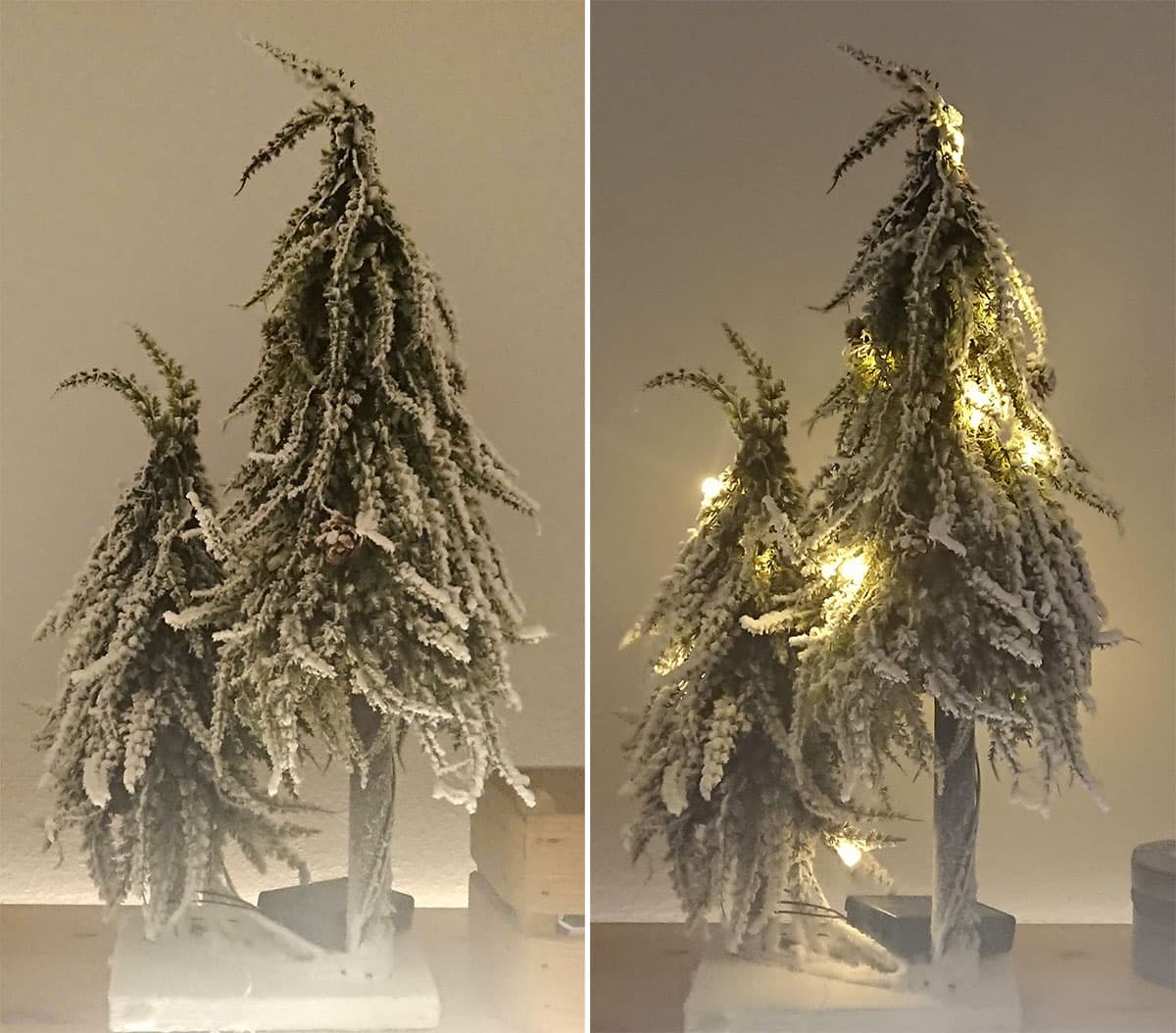 Dve Svetleće Jelke, Pod Snegom, Na Postolju Deco Wood 50 cm i 30 cm