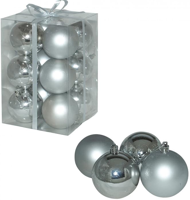 Ukrasi za jelku - kugle 8 cm 12 komada srebrne