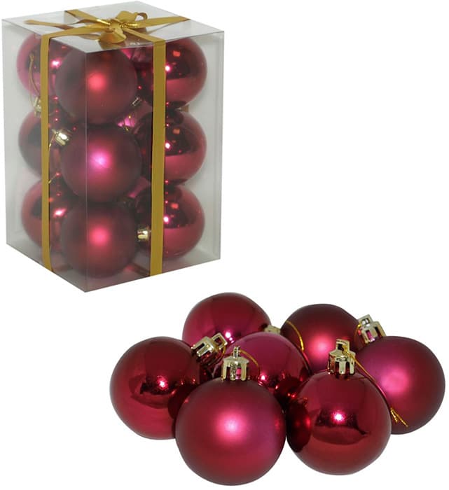 Novogodišnji ukrasi za jelku 12 bordo kugli 6cm