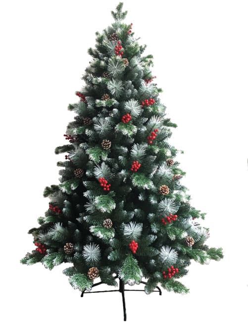 Novogodišnja jelka sa belim vrhovima, šišarkama i bobicama 180cm 180884