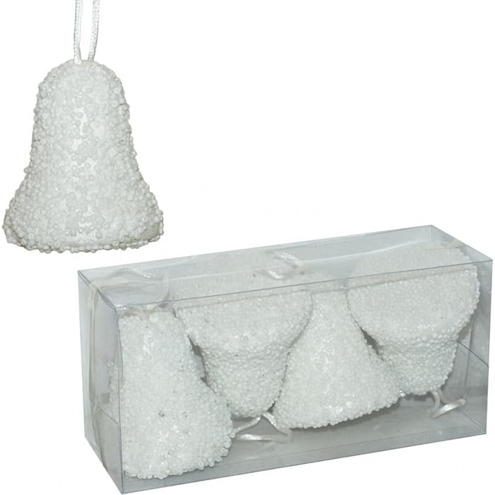 Ukrasi za jelku - bela  zvona 7 cm 4 kom