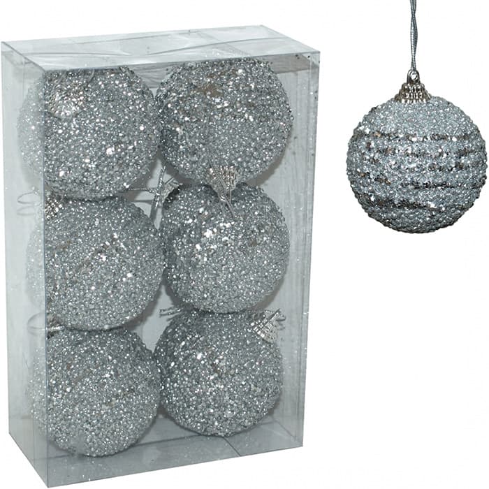 Ukrasi za jelku 6 cm srebrni - 6 komada