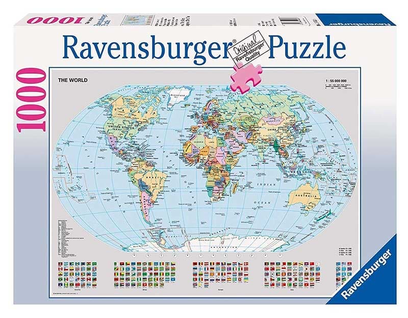 Puzzle Ravensburger 1000 delova -  Karta sveta sa zastavama