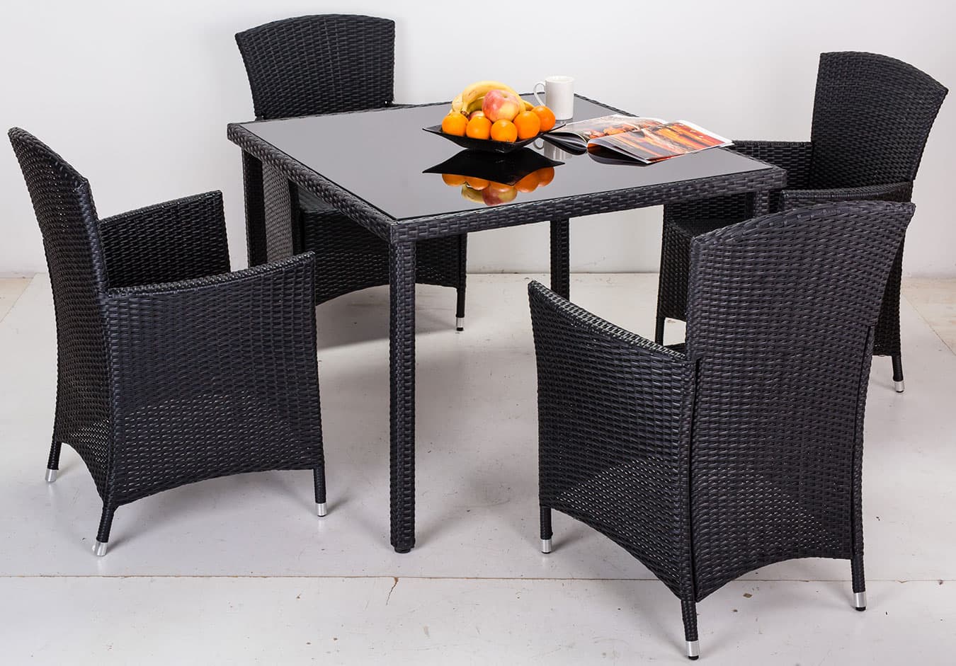 Garnitura Jonas - 4 Fotelje i Sto Sa Staklom - Wicker Ratan