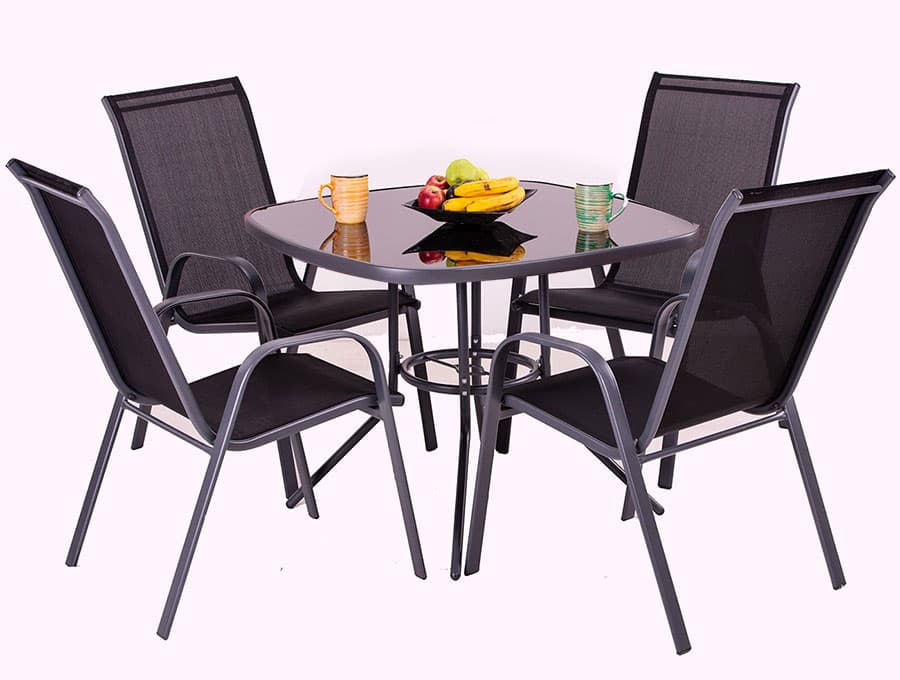 Baštenska Garnitura Sulta Black - 4 Stolice i Sto Sa Staklom