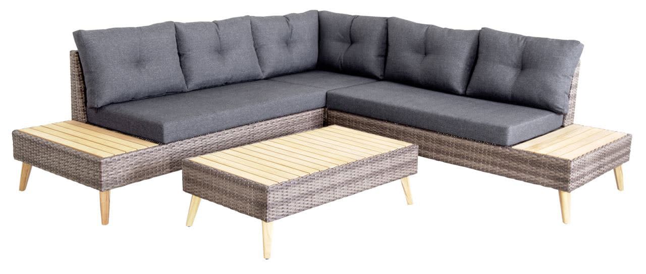 Ugaona Garnitura Od Tikovog Drveta i Wicker Ratana Maruga