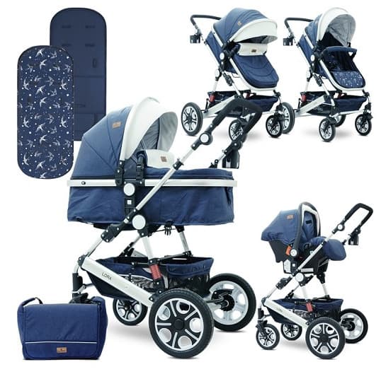 LORELLI Kolica za bebe LORA SET Dark Blue Birds