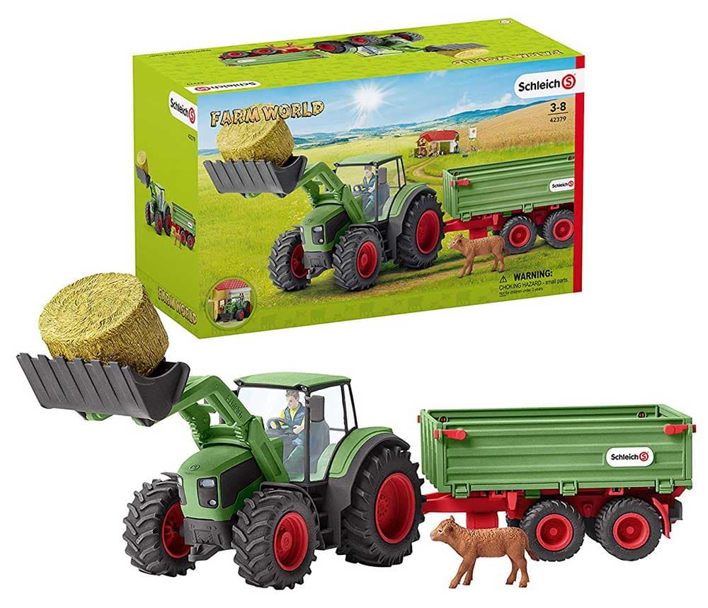 Schleich Figure Domaće životinje - Traktor s prikolicom farmer i tele 42379
