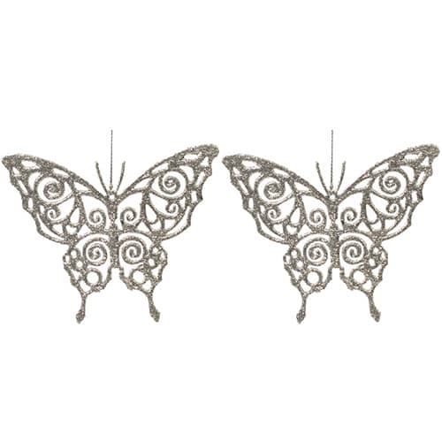 Ukrasi za jelku - leptirići u srebrnoj boji set 2 komada