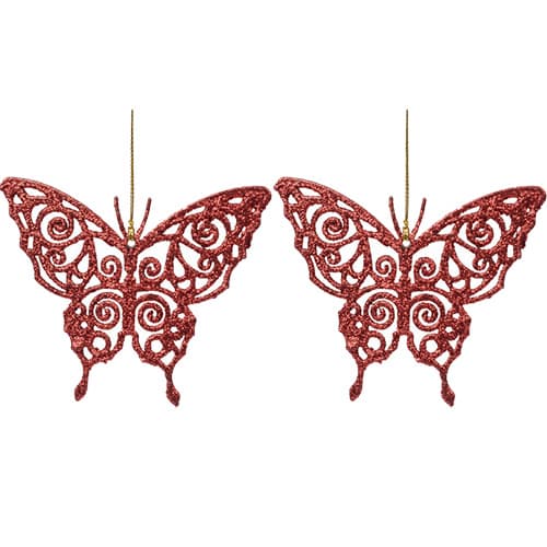 Ukrasi za jelku - leptirići u crvenoj boji set 2 komada
