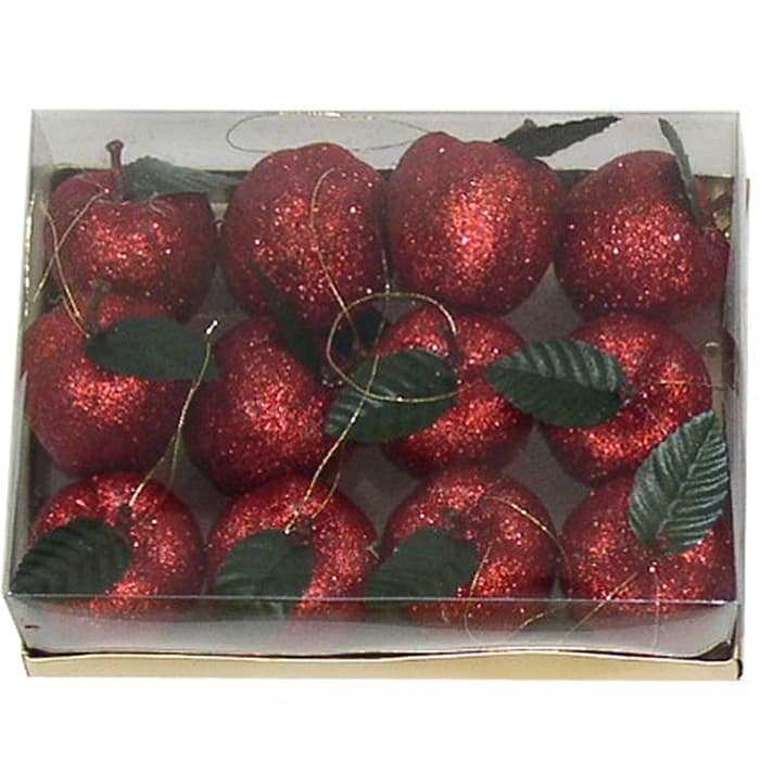 Ukras za jelku u obliku jabuke crvene boje 12 kom