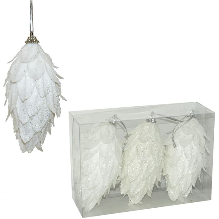 Ukrasi za jelku - šišarke 10 cm 3 komada - bele