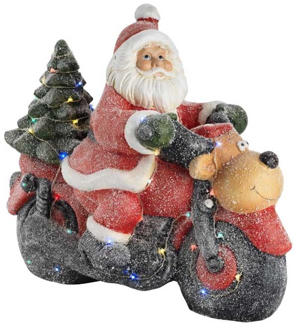 Svetleći ukras Deda Mraz na motorciklu