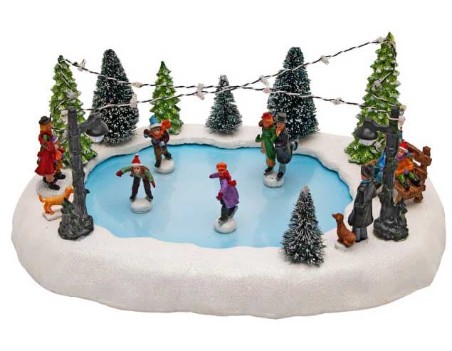 Novogodišnja svetleća LED diorama sa pokretnim figurama Klizalište DRM9