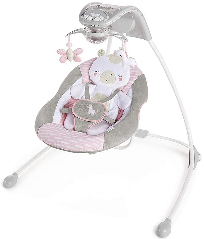 Ingenuity Pametna ljuljaška za bebe  sa melodijama svetlosnim efektima i strujnim adapterom Flora the Unicorn 12165