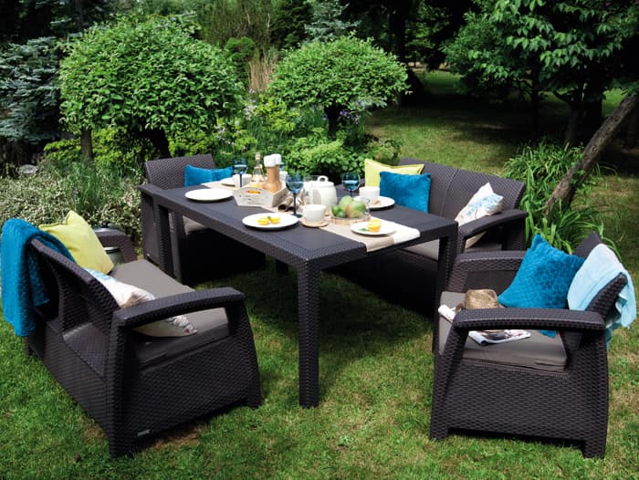 Baštenska garnitura Curver Corfu Fiesta 2 Dvoseda 2 Fotelje i Sto Graphite