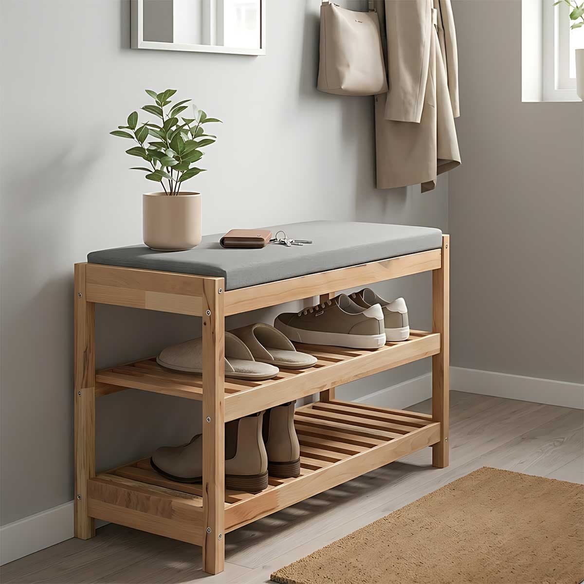 Cipelarnik sa klupom bienWood BIE7005 Sivi jastuk