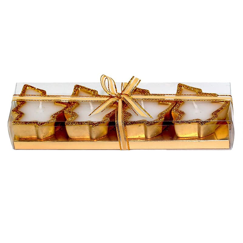 Set ukrasnih sveća zlatne boje u obliku jelkica