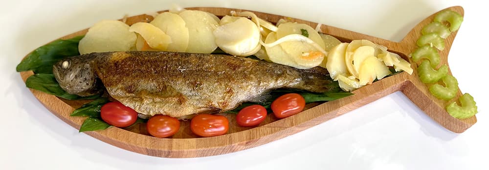 Daska od drveta bukve u obliku ribe 65x28cm