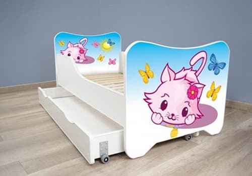 Dečiji krevet sa dušekom, letvicama i fiokom 160x80 cm Happy kitty Little kitty F