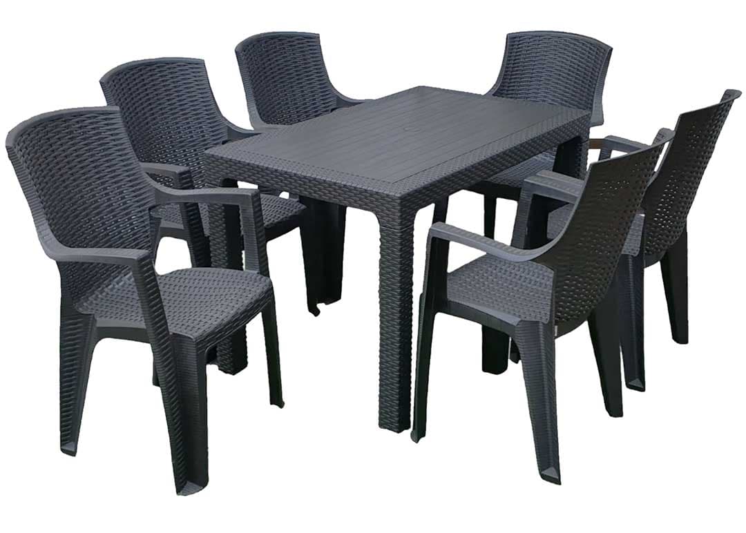 Plastična Baštenska Garnitura sa Ratan Teksturom Pompi - 6 Stolica i Sto