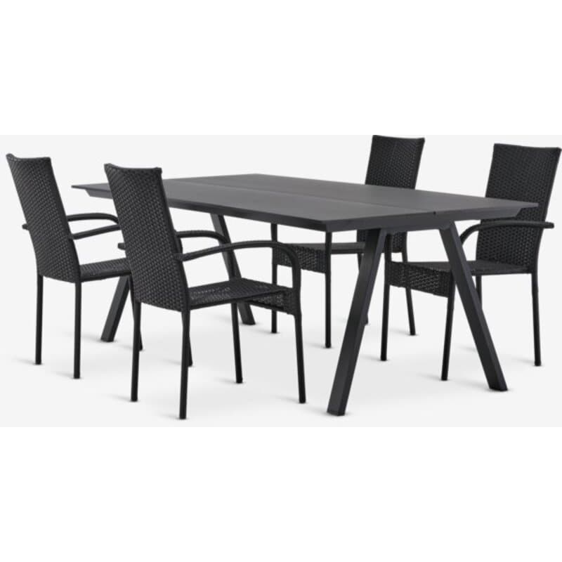 Baštenska garnitura D220 – sto i 4 stolice, crna