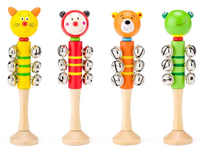 WOODY Muzička drvena zvečka 20cm Životinje assorted 91716