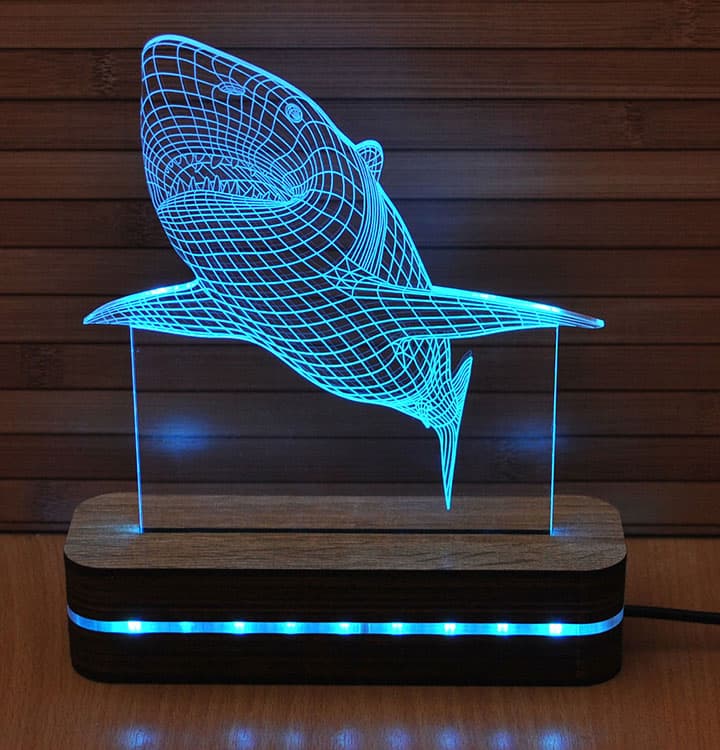 3D LED Lampa u 8 boja Black Cut Illusions Shark Multicolor