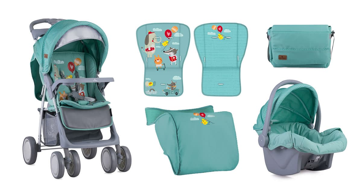 Lorelli Kolica za bebe FOXY Set 2 u 1 Green Happy Animals