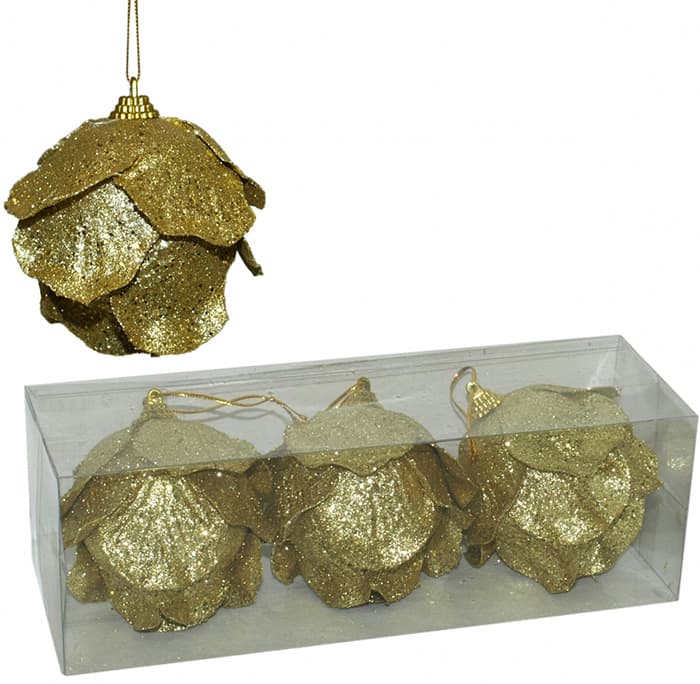 Ukras za jelku u obliku ruže u zlatnoj boji 3 komada