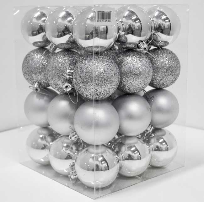 Novogodišnji ukrasi za jelku Kugle Silver 36 kom. 19003